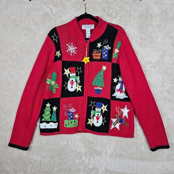 VTG Tiara International Holiday Cardigan Womens Large Snowman Embroidered 90s - Picture 1 of 7